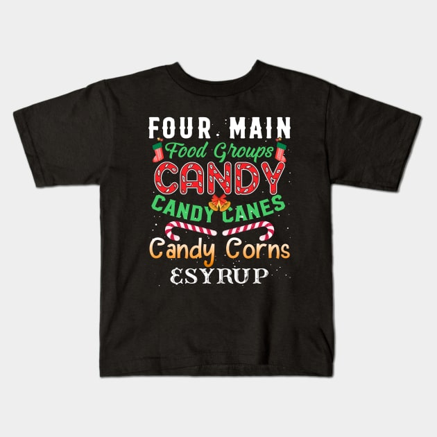 Four Main Food Groups Elf Buddy Christmas Pajama Xmas Kids T-Shirt by lenaissac2